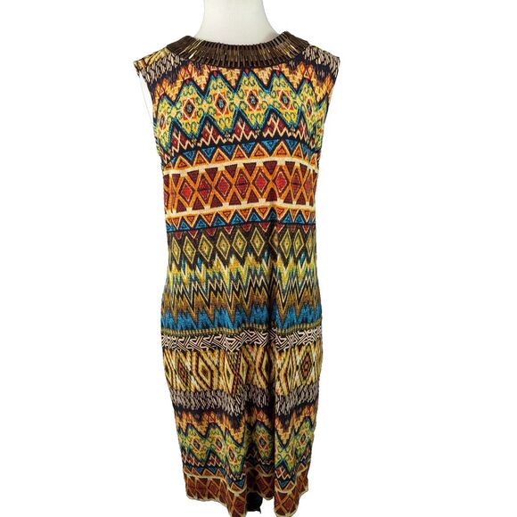 Sandra Darren Midi Dress 10 w/‎ Gold Metal Decor Polyester Stretch Summer Casual - Picture 1 of 11